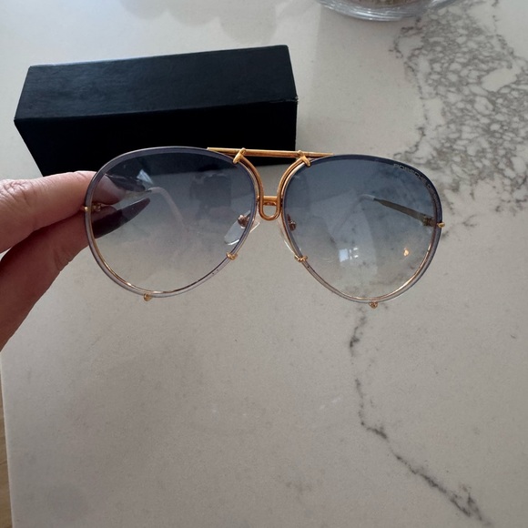Porsche Design Gold Frame Sunglasses with Blue Lenses - Picture 3 of 7